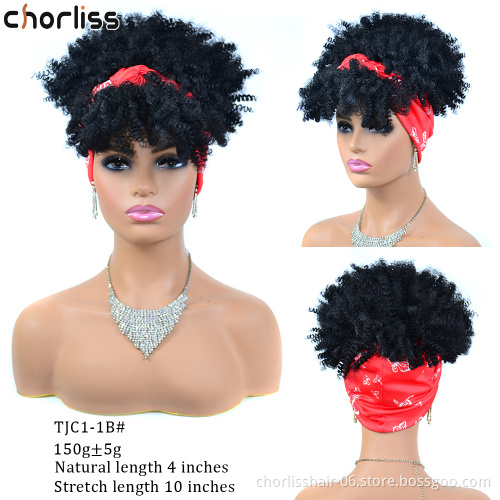 Wholesale Natural Blonde Black Heat Resistant Kinky Cruly Afro Short Wig Synthetic Hair Women's Headband Wigs For Black Women